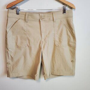 EDDIE BAUER Roll Tab Bermuda Shorts Nylon Blend Hiking Beige Tan Khaki Womens 12